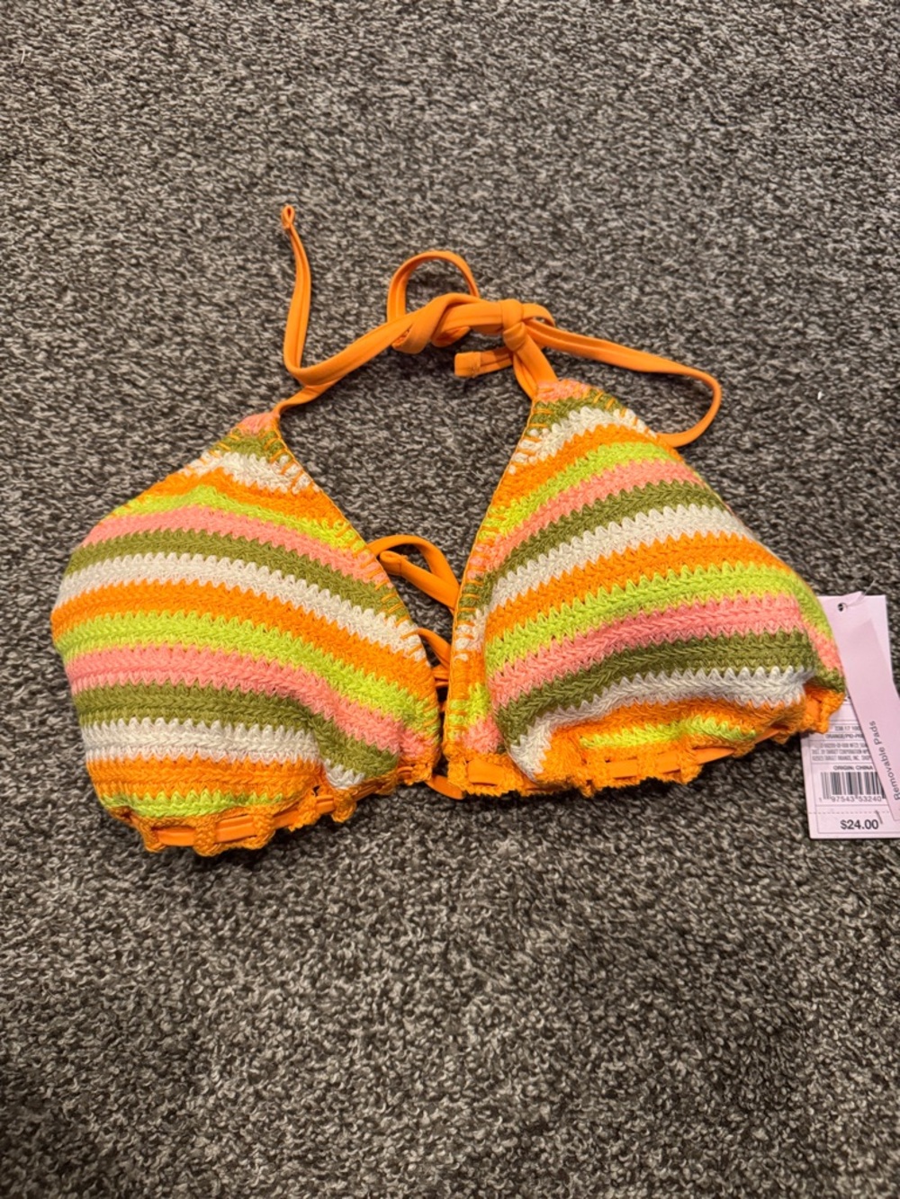 wild fable Orange Pink Green Striped Crochet Triangle Bikini Top